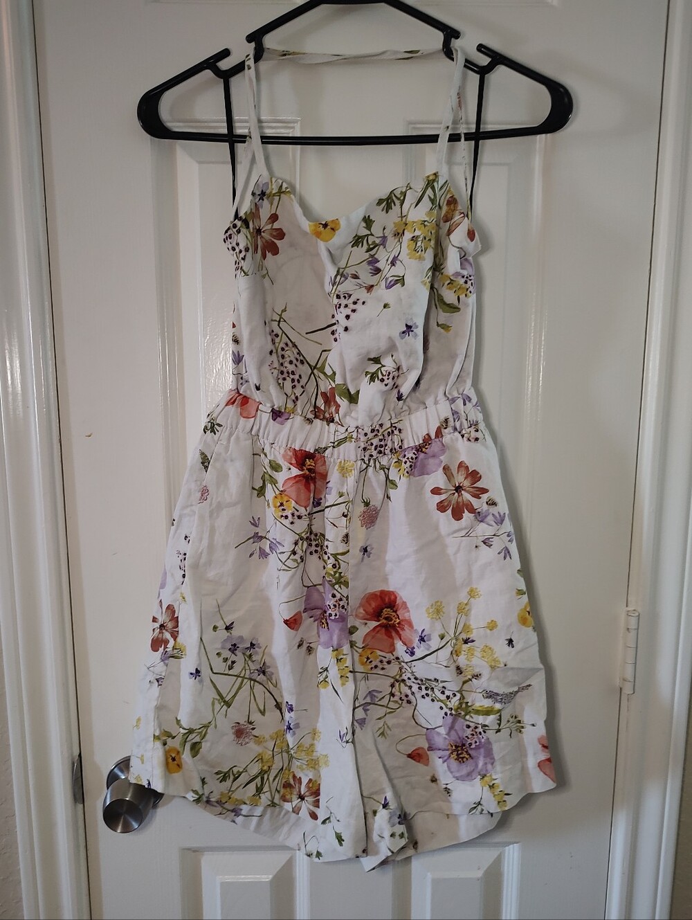 H&M Wildflower Meadow Linen Open Tie Back Floral Romper Playsuit Small